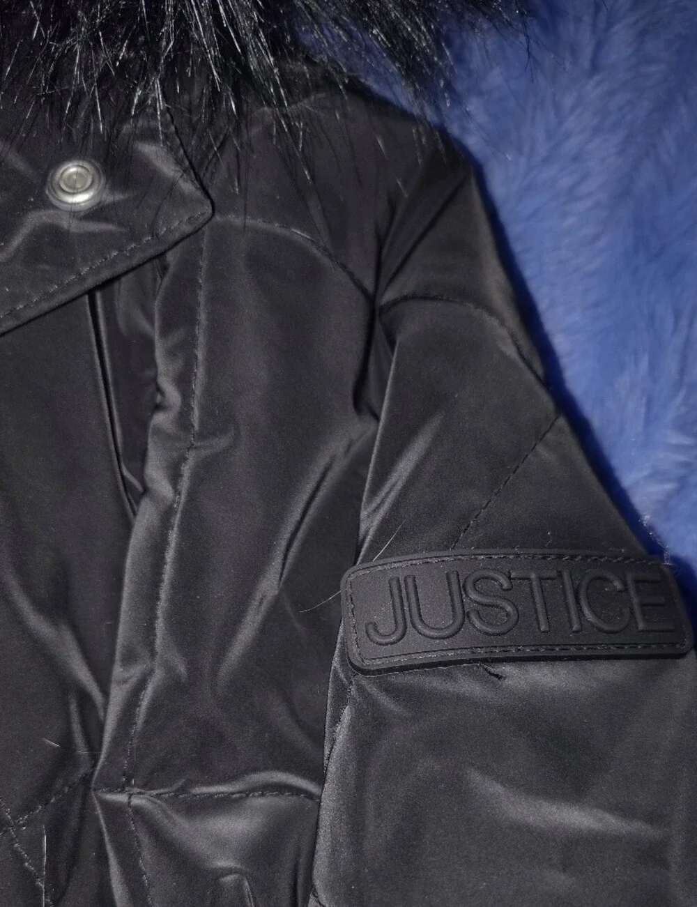 Justice Black Puffer Jacket with Faux Fur Hood